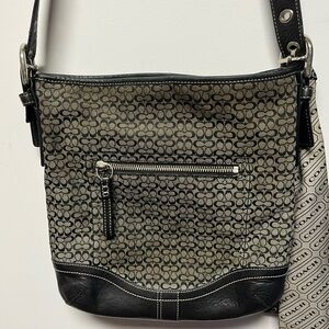 COACH F10944 Handbag Signature Jacquard Black & Grey Crossbody Shoulder Bag